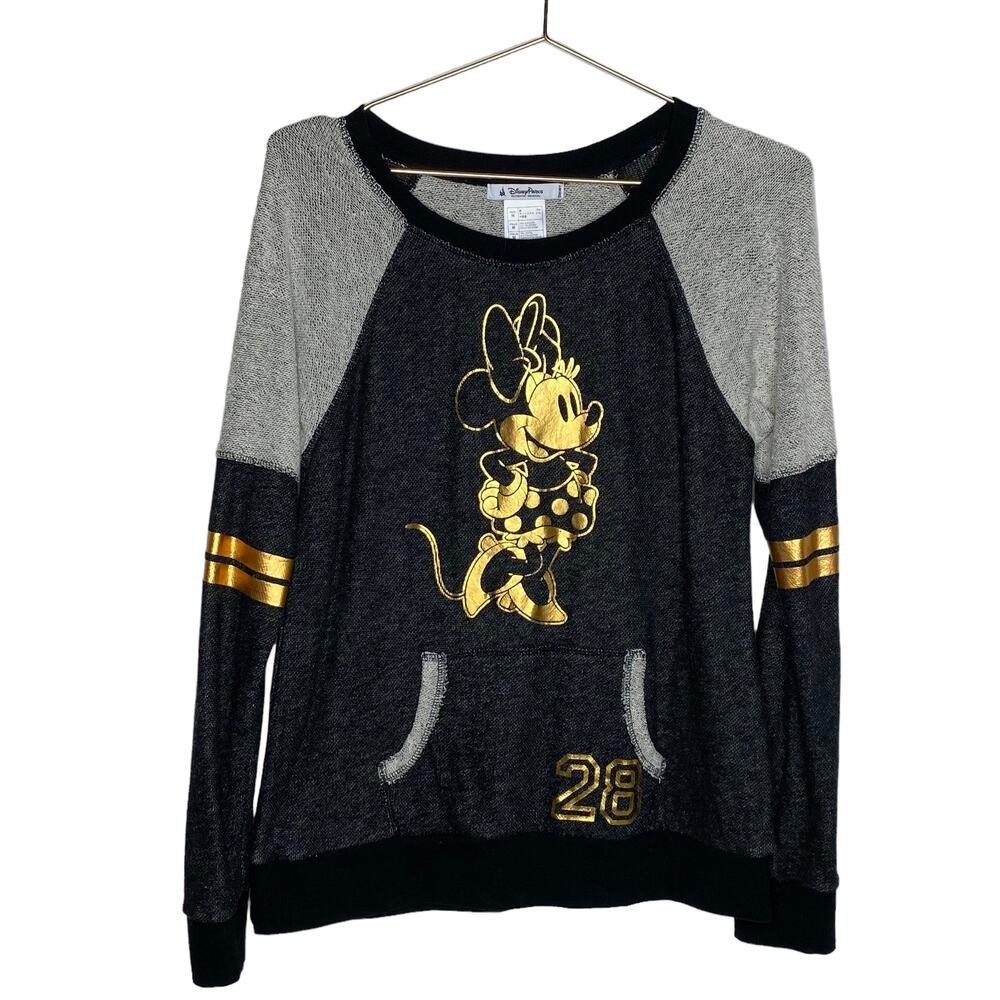 Disney Parks Womens Size Medium Minnie Pullover Sweatshirt Gold‎ Kangaroo Pocket